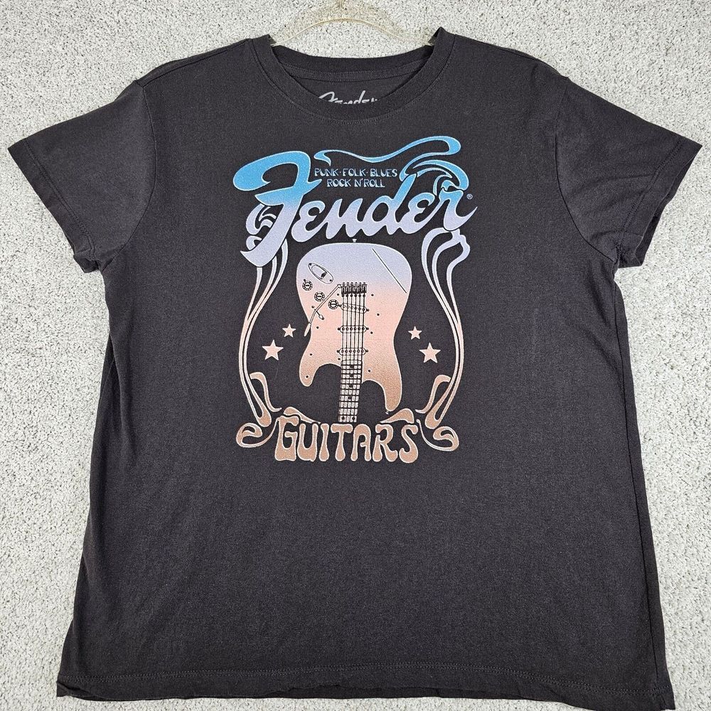 Fender Guitar Women Size M Tee T Shirt Gray Grey Short Sleeve Rock‎ Music